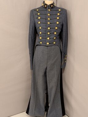 Vintage Military Cadet Tail Coat Blue Grey Wool Dress Jacket w Uniform Pants